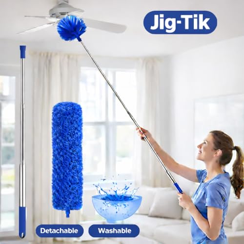 Jig-Tik 100 Inch Extendable Ceiling Fan Cleaning Duster with Telescopic Stainless Steel Rod | Detachable & Washable Microfiber Heads | Long Handle for Fan, Cobweb, AC & Curtain Cleaning (Blue) 6 41qW5KgI7QL