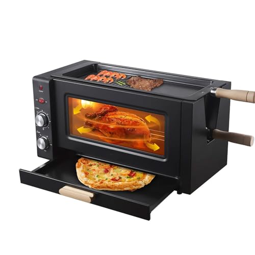 JMOUZHG 3000W Home Electric Pizza Oven, 25L Automatic Rotating Kebab Skewer Machine with 360 Roaster, 60min Timer, 0-230℃ Temperature Control