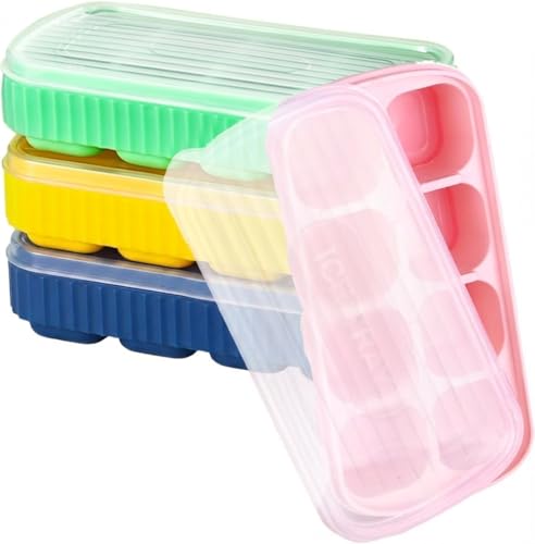 Image of KASHIVAL Flexible Silicone 8 Cavity Ice Cube Tray with Lids Mold Trays for Freezer and Cocktails Easy Release Whiskey Fridge Bar Soft Ice Tray (2, Multicolor)