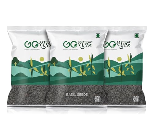 Image of Goshudh Basil Seeds for eating | 500g each (Pack of 3) | 1.5 kg | Sabja Seeds | Tukmaria | Reduces Body Heat | High in Omega-3, Fibre & Plant Protein | Gluten-Free | Natural Superfood for Weight Management, Digestion & Hydration | Hygienically Packed