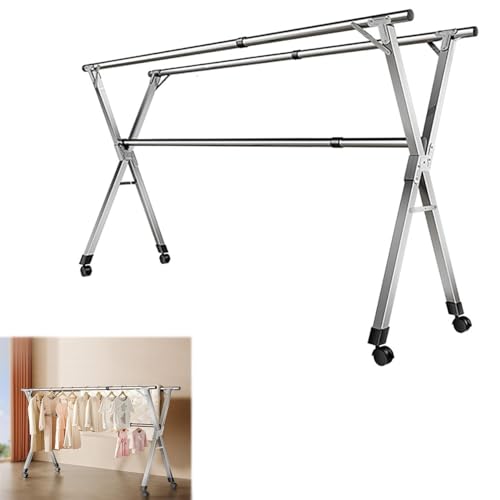 SUMFGO Heavy-Duty Stainless Steel Clothes Drying Rack Foldable Anti-Rust Laundry Rack for Indoor & Outdoor (160cm)