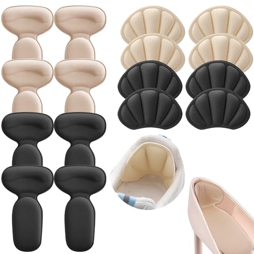 Image of Geyoga 8 Pairs Adhesive Heel Cushion Pads for Too Loose Big Boots Cuttable Reusable Back of Heel Shoe Pads Grips Inserts for Women Men Anti Blister Shoe Guards Liners for Improving Fit(Black, Beige)