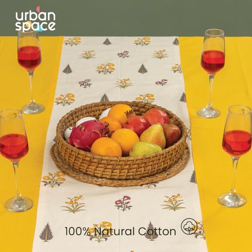 Image of Urban Space Cotton Rectangular Dining Table Cover for 4 Seater, Table Cloth with Panelled Design, 4 Seater Cotton Table Cover (High Garden Yellow, 4 Seater, 52 inch x 72 inch)