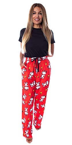 Peanuts Women's Snoopy and Woodstock Allover Print Smooth Touch Fleece Sleep Bottoms Lounge Pajama Pants4