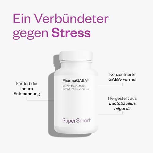 PharmaGABA – Anti-Stress – Hilft Stress und Angst zu reduzieren – Hemmender Neurotransmitter für das Zentrale Nervensystem (ZNS) – Gamma-Aminobuttersäure – Vegan – SuperSmart