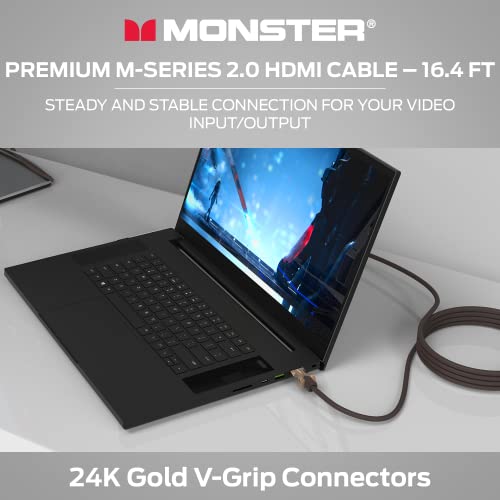Image of Monster M-Series Certified Premium HDMI Cable 2.0, 25 Gbps High-Speed, 4K UHD 60Hz, Duraflex Jacket, Triple-Layer Shielding, Gold-Plated V-Grip Connector, 16.4 ft