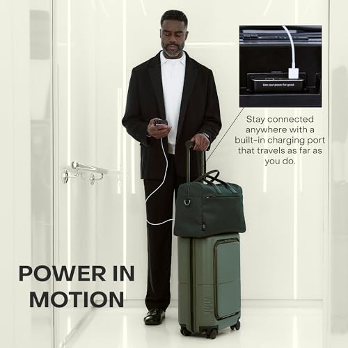 Carry On Pro - 20" Hardshell with Front Pocket, Airline Approved Carry On Luggage with Wheels, TSA Lock Rolling Suitcase, Silent Spinner Wheels, USB Ports & Ejectable Battery - Moss2