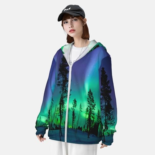 UPF 50+ Sun Protection Clothing Lapland Finland Aurora Borealis Zip Up Hooded Cooling Shirt4