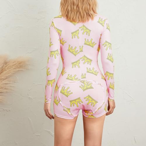 Image of Women Christmas Shorts Romper Print Long Sleeve Deep V Neck Fitted Jumpsuit | Fashion sweet bow star striped romper, suitable for daily wear, festival, fall