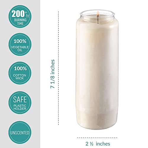 Tribello 9 Day Candles, 10 Pack - 7” White Pillar Candles For Memorial, Prayer Candles, Party Decor, And Emergency Candles - Unscented Slow Burning 100% Vegetable Wax In Plastic Jar Container #TOP2