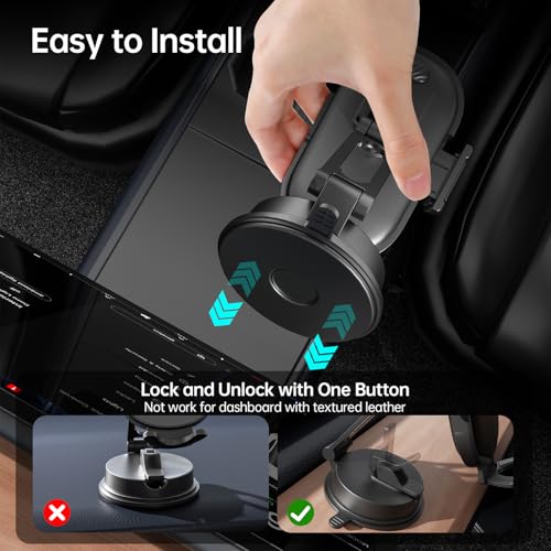 Image of Car Phone Mount with Vacuum Cup[360 Adjustable Foldable] Universal Tesla Model Y Accessories, Tesla Phone Mount for Your Car, for Model 3 /Y /S /X /Cybertruck Screen, Fits All Phones