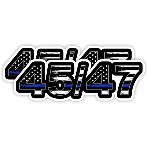 Image of 2 PCS Trump 45 47 Thin Blue Line Sticker | 5 inch | Police Flag Bumper Stickers President Car Truck 45 /47