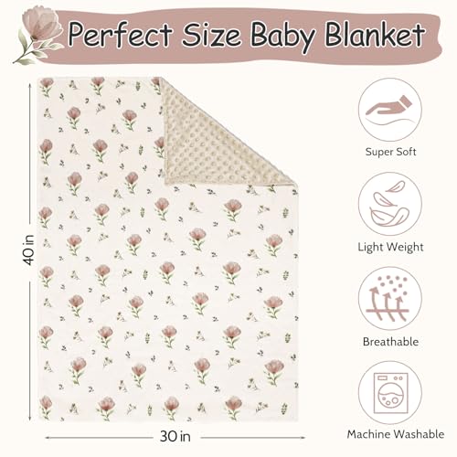 Image of SWESEN Baby Blanket for Girls, Super Soft Double Layer Minky Blankets with Dotted Backing, Floral Toddler Newborn Nursery Bed Blankets, 30 X 40 Inches