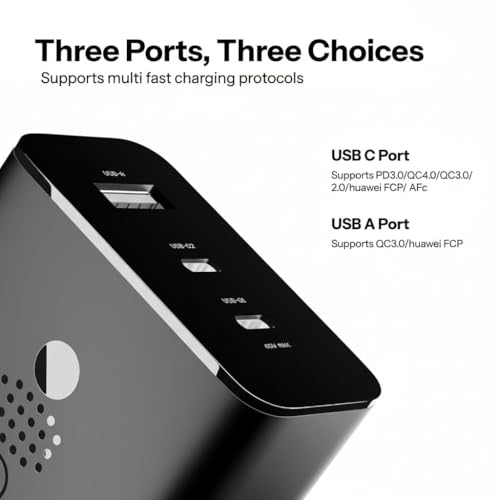 Image of 65W Trio Charger Adapter,3 Port USB Type C to A Fast Wall Charging Compatible with Nothing CMF Phone 1 /Nothing Phone 2 /2a /2a Plus /3a /3a Plus /Tablet & More, Black | BIS Certified