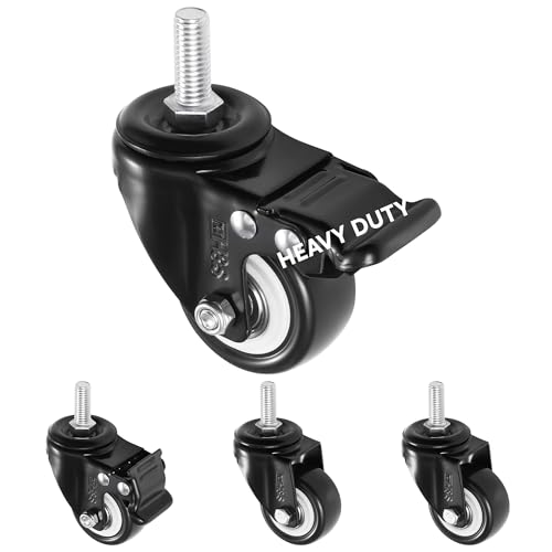 H&S 4 Castor Wheels for Furniture - Caster Wheels Set of 4 - Heavy Duty Castor Wheel - Wheel Kit Rubber Casters - Roller Caster Locking Trolley - Small 50mm Casters w Brakes
