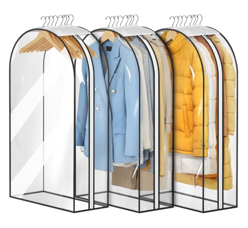 MISSLO 10' Gusseted All Clear Garment Bags for Hanging Clothes 3 Packs 40' Suit Bags for Closet...