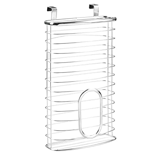 mDesign Steel Hanging Cabinet Storage Organizer Holder for Kitchen, Pantry – Holds Plastic, Sandwich, Garbage, Grocery and Trash Bags; Wrap, Foil, Pack – Spira Collection – Chrome