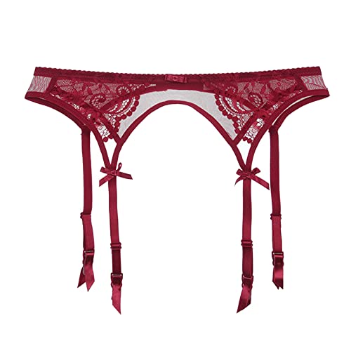 Conjunto de lencería para mujer con bordado de encaje transparente, liguero, talla grande, rosso, L