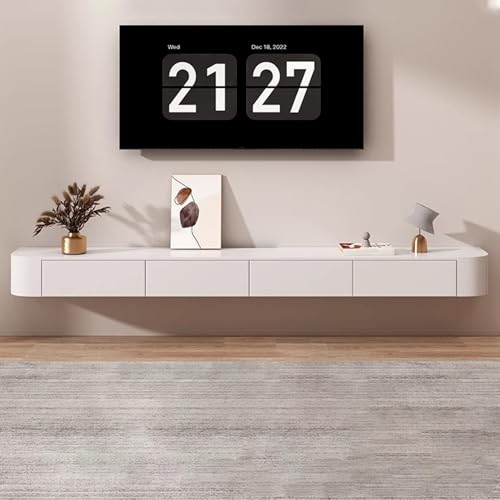 Schwebendes TV-Regal, Ständer, Schrankeinheit für Wohnzimmer, an der Wand montierte lange TV-Medieneinheiten, Konsole, stilvolles weißes wandmontiertes TV-Gerät – 220 cm schwebende Entertain