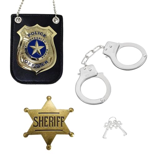 Lot de 5 accessoires de police pour enfants - Avec marque de police, menottes, clés et sifflet pour fête d'Halloween, jeux de rôle à jouer, fête à thème, carnaval