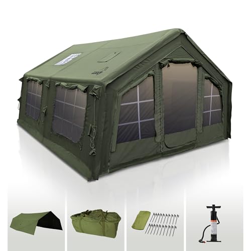 Coody 13.68 | Rbm Outdoors Koala 5 Inflatable Tents for Camping with Stove Jack, 2-8 Person Luxury Canvas Blow Up Tent, 2 Room, Easy Setup Large Inflatable House with Pump (Forest Green, Medium)