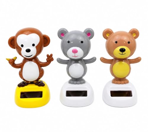 Image of Solar Powered Dancing Toy for Car Dashboard, Office Desk & Home Decoration | Decorative Figure | Eco-Friendly Desktop Showpiece (Bear, Mouse, Monkey, Set of 3)