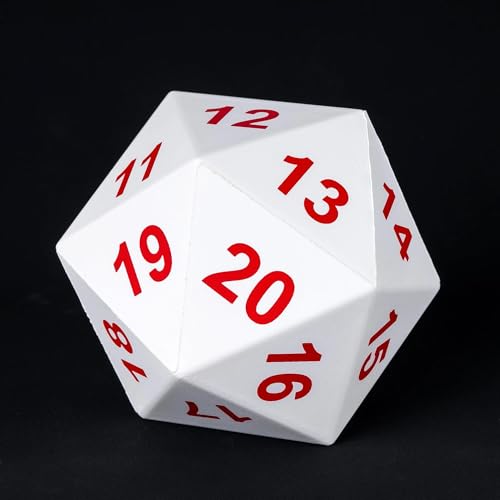 Image of Large D20 Foam DND Dice, Jumbo 80mm Spindown D&D RPG 20 Sided Dice with Drawstring Bag for Role Playing Games (White )