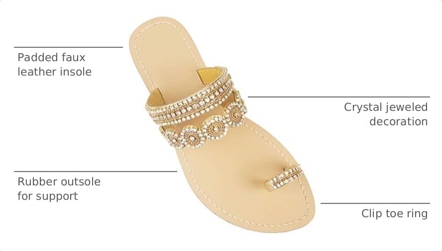 Image of Women's Rhinestone Flat Sandals, Women Flip Flops with Clip Toe RingBeadeed Rhinestone Crystal Jeweled Sandal Shoes for Summer Beach Oceanside Holiday Outdoor