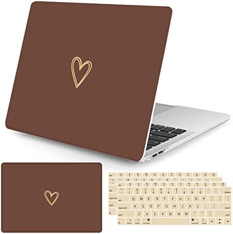 Seorsok Compatible with MacBook Air 13 Inch Case 2020 2019 2018 Release A1932 A2179 M1 A2337 Touch ID, Gold&Cute Heart Pattern Plastic Hard Shell Case with Keyboard Cover,Dark Brown