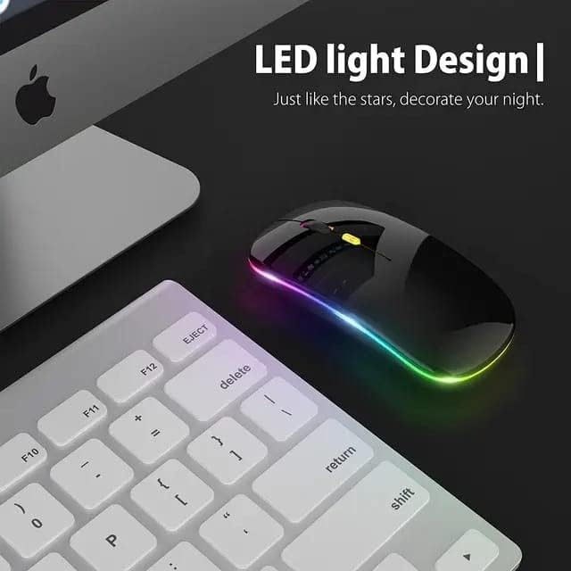 Image of Slim Wireless Mouse with Rechargeable Battery | Dual Mode BT + 2.4GHz Mouse | Silent Click | 800 /1200 /1600 DPI Adjustable | Multicolor LED | Lightweight Ergonomic Mouse for Laptop & PC (Black)