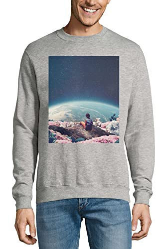Pull en coton World from Outer Space sweat-shirt gris style retro poster pour homme et femme