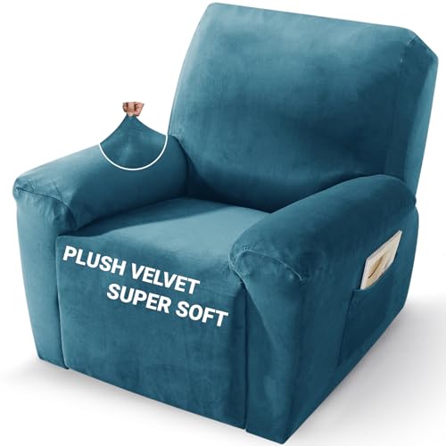 Image of ZNSAYOTX 2026 Velvet Oversized Recliner Cover 3-Piece, Luxury Plush Recliner Chair Covers with Elastic Band & Ties Stay in Place, Stretch Reclining Slipcover for Lazy Boy Soft Washable (Peacock Blue)