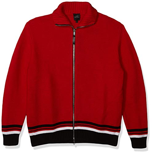 A|X Armani Exchange Men's Zip Up Cardigan with Stripes on The Bottom, Absolute red/Black/White, S