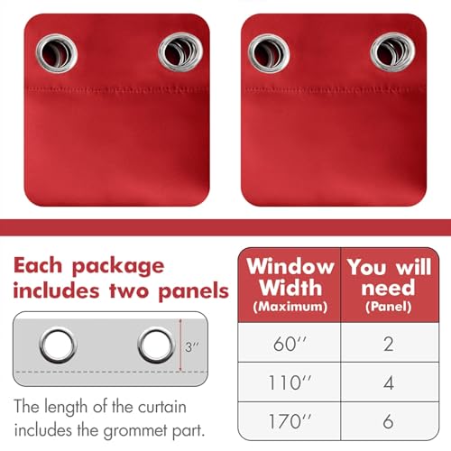 MIULEE Christmas Blackout Curtains Room Darkening Thermal Insulated Drapes Solid Window Treatment Set Grommet Top Light Blocking Curtain for Living Room/Bedroom 2 Panels 42x63 inch, Red