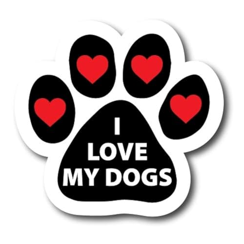 Image of I Love My Dogs with Heart Pawprint Car Magnet 5 Inch, Dog Lover Gift | Heavy duty magnetic decal for car, truck, SUV or fridge, full color UV printed