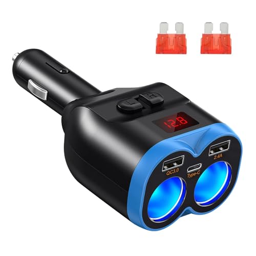 Linkstyle Cargador de mechero para Coche, Doble USB A y PD USB Socket Splitter con LED Voltímetro para 12V/24V Dispositivos de Coche