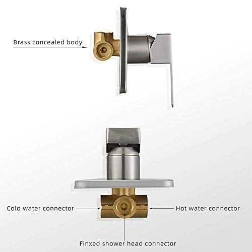 Heable Shower Faucet Set Brushed Nickel, Bathroom Rainfall Shower System With Stainless Steel Metal Shower Head, Single Function Shower Trim Kit With Rough-In Valve #TOP4