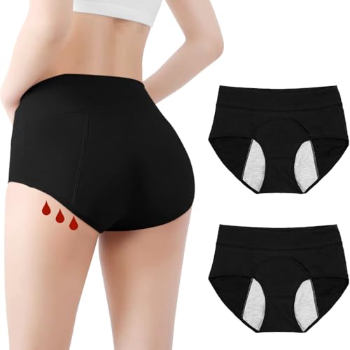 2er-Pack Inkontinenz Slip für Damen Tag und Nachtschutz, Periodenunterwäsche Inkontinenzhosen Eignen Sich für Leichte Bis Mittelschwere Inkontinenz (Schwarz, XXL)