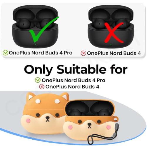 Image of Cartoon Silicone Case Cover Compatible for OnePlus Nord Buds 4 Pro (Shiba + Lanyard)