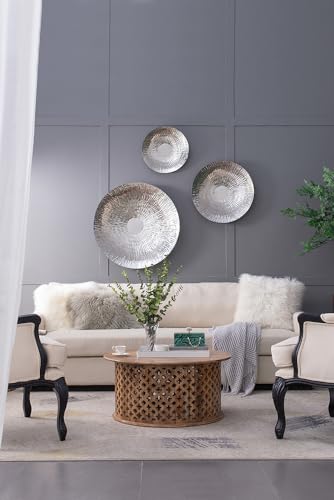 GOWE Silver Textured Oversized Disc, Wall Decor for Living Room Bedrrom Entryway Office, Set of 3