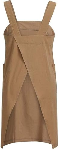 Miniatura 9 de Delantal de lino de algodón con espalda cruzada para mujer, con bolsillos, vestido para hornear y cocinar
