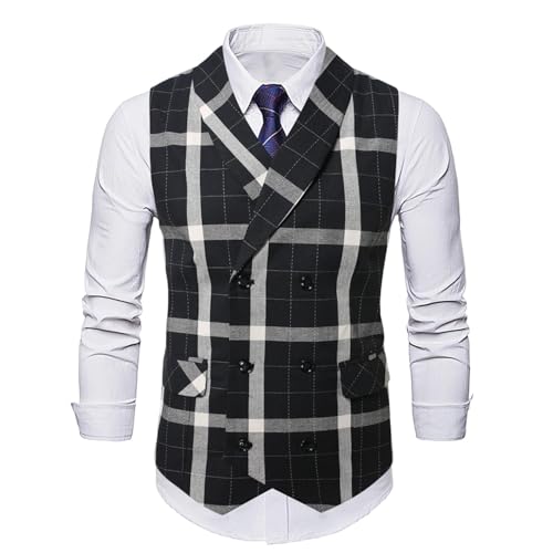 Men's Suit Vest Spring Plaid Business Vintage Casual Button Suit Vest for men