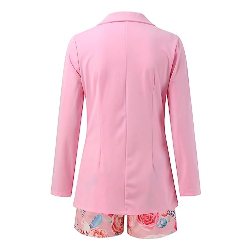 Women 3 Piece Outfits Long Sleeve Blazer Jacket and Floral Belted Shorts Set Business Suit Lounge Work Cardigan Coat4