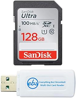 SanDisk 128GB SD Ultra SDXC Memory Card Works with Canon EOS Rebel T5 (SDSDUNR-0128G-GN6IN) Bundle with Everything But Stromboli Memory Card Reader