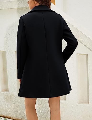 Springrain Women's Wool Pea Coat Notched Collar Double Breasted Midi Long Trench Coat Outwear3