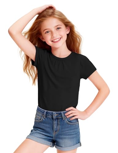 Image of Girls Short Sleeve Shirts Cotton Crew Neck T-Shirt Kids Plain Tees Tops Size 5-12 Years