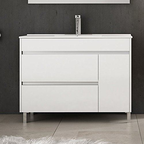 Ducha.es Hémera Ensemble de salle de bain avec meuble et plan vasque en céramique 100cm Blanc brillant Cover