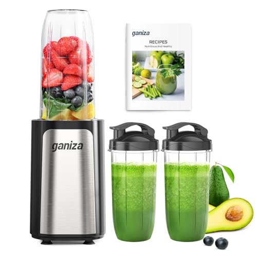 Ganiza Blender for Smoothie, 14 Pcs Smoothie Blender for Kitchen, Countertop Blender with 3 Non-BPA Portable Blender Cup and Cleaning Brush for Baby Food, Shakes, Vegetable, Nutritious Recipe