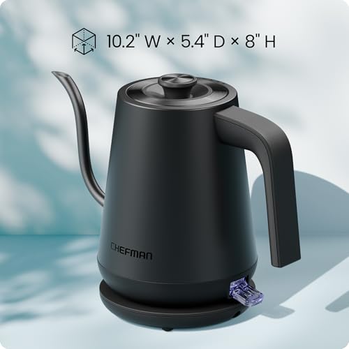 Image of Chefman Gooseneck Electric Kettle, 0.8L Pour Over, Black | One-Touch Operation, Boil-Dry Protection, Auto Shut-Off, Ultra-Fast Hot Water Boiler, For Coffee and Tea
