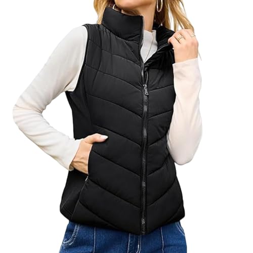 Gilet matelassé léger sans manches noir femme XXL col montant Holdretain